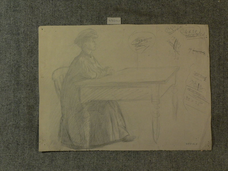 470ch v . Lady in a hat and long dress seated at a table
